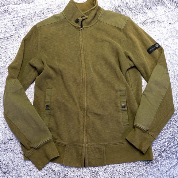 Ben Sherman Mens Jacket Size M Green Knit Nylon & Cotton Bomber Style Jacket - Picture 1 of 14